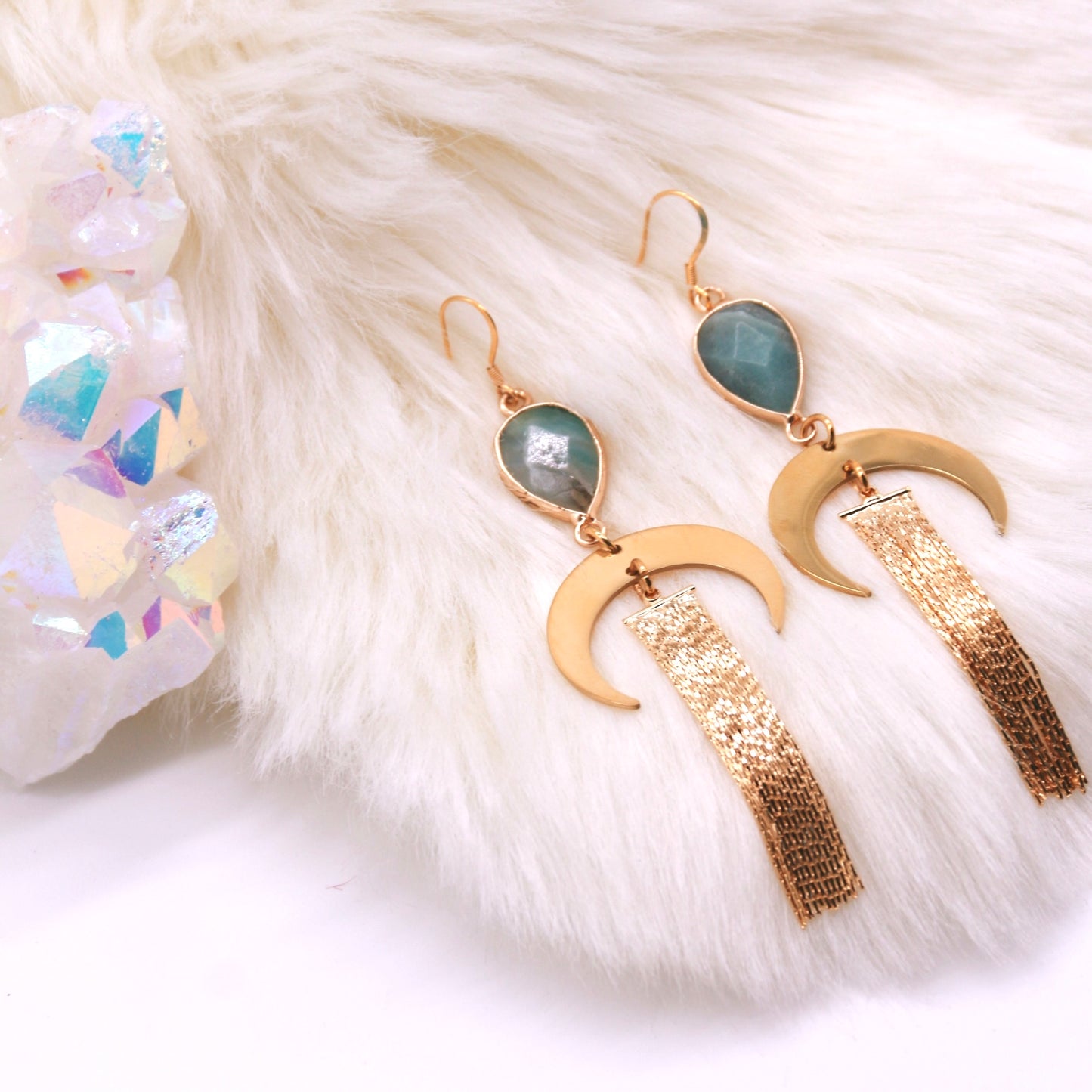 Lunar Blue Agate Tassel Earrings